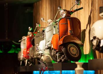Collection of historic Vespas in the vintage car museum of the Hotel Watles, Vinschgau in South Tyrol
