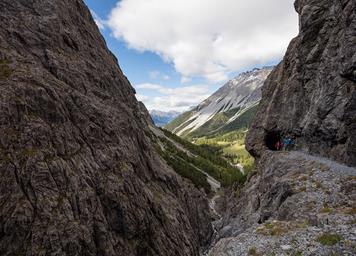 Breathtaking hike along the rock path in the Uina Gorge in the Upper Vinschgau Valley