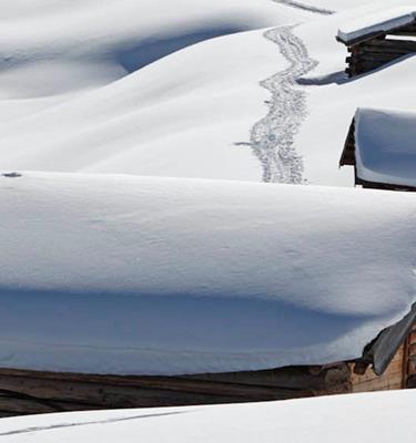 Landscape covered in deep snow in the cross-country skiing paradise of the upper Vinschgau Valley